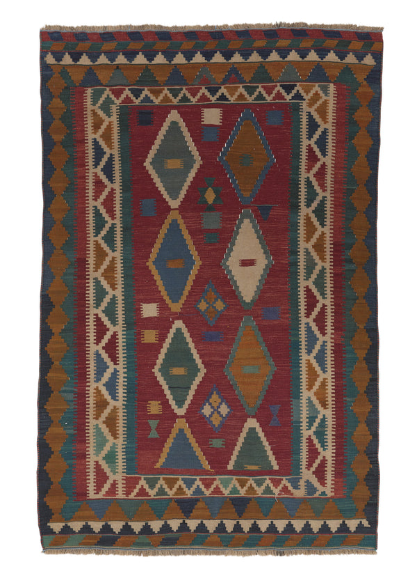 31444 Persian Rug Shiraz Handmade Area Tribal 4'11'' x 7'9'' -5x8- Multi-color Geometric Kilim Design