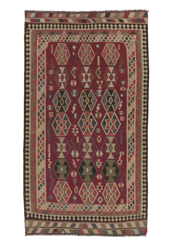 31445 Persian Rug Shiraz Handmade Area Tribal 5'2'' x 9'1'' -5x9- Red Pink Geometric Design