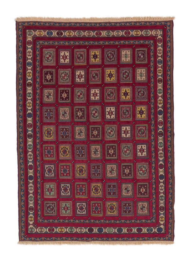 31521 Persian Rug Azerbaijan Handmade Area Tribal 5'4'' x 7'10'' -5x8- Red Multi-color High Low Pile Design