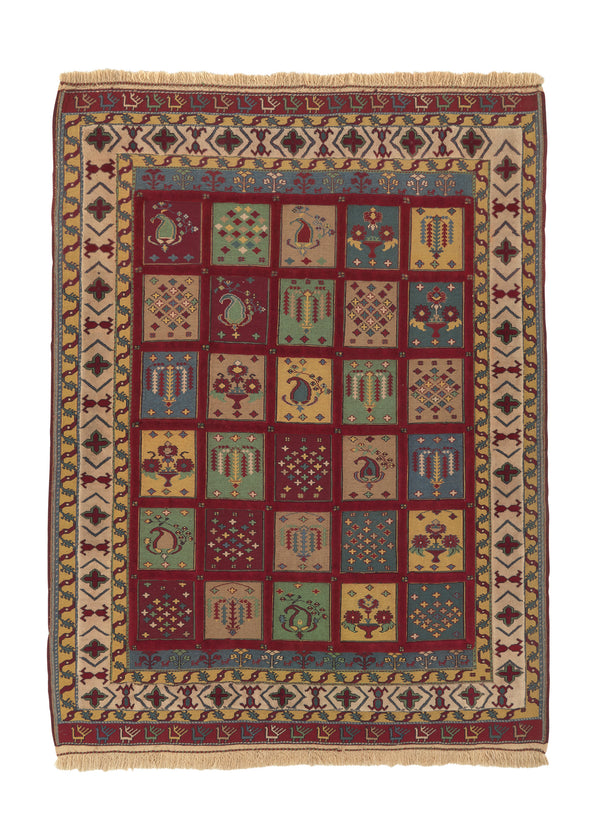 31522 Persian Rug Azerbaijan Handmade Area Tribal 4'11'' x 6'6'' -5x7- Multi-color Red Yellow Gold Sculptured Garden Design