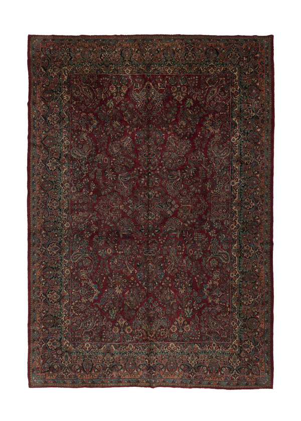 31528 Persian Rug Sarouk Handmade Area Traditional Vintage 10'5'' x 15'3'' -10x15- Red Floral Design