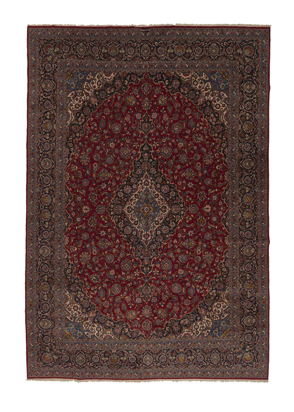 31541 Persian Rug Kashan Handmade Area Traditional 11'3'' x 16'4'' -11x16- Red Blue Toranj Mehrab Floral Design