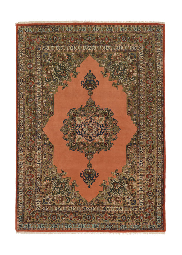 31545 Persian Rug Tabriz Handmade Area Traditional 8'4'' x 11'9'' -8x12- Orange Green Haji Jalili Floral Design