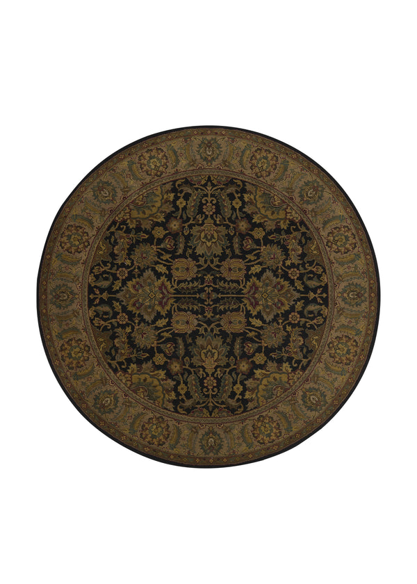 31573 Oriental Rug Indian Handmade Round Transitional 6'2'' x 6'2'' -6x6- Black Yellow Gold Jaipur Floral Design