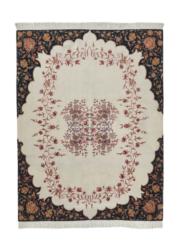 31601 Persian Rug Tabriz Handmade Area Traditional 4'11'' x 6'5'' -5x6- Pink Whites Beige Floral Naghsh Design