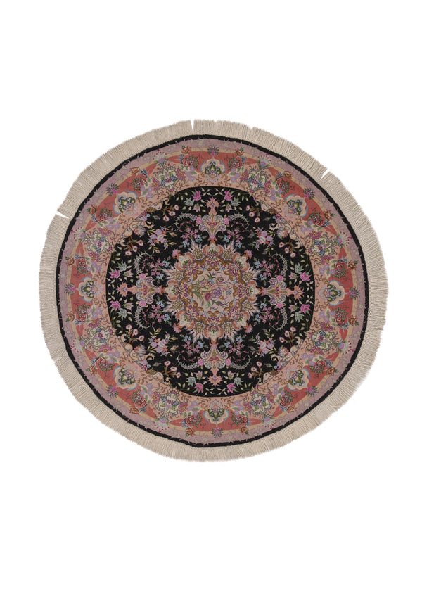 31604 Persian Rug Tabriz Handmade Round Traditional 4'9'' x 4'9'' -5x5- Pink Black Floral Naghsh Design