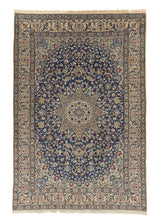 31610 Persian Rug Nain Handmade Area Traditional 6'6'' x 9'4'' -7x9- Whites Beige Blue Floral Design