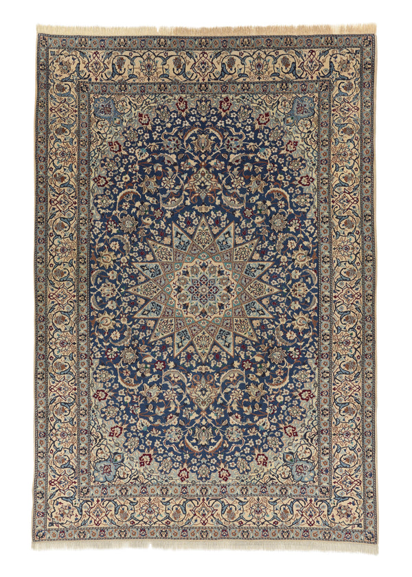31610 Persian Rug Nain Handmade Area Traditional 6'6'' x 9'4'' -7x9- Whites Beige Blue Floral Design