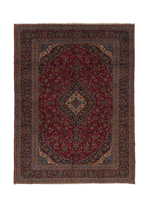 31612 Persian Rug Kashan Handmade Area Traditional 9'11'' x 13'1'' -10x13- Red Blue Toranj Mehrab Floral Design
