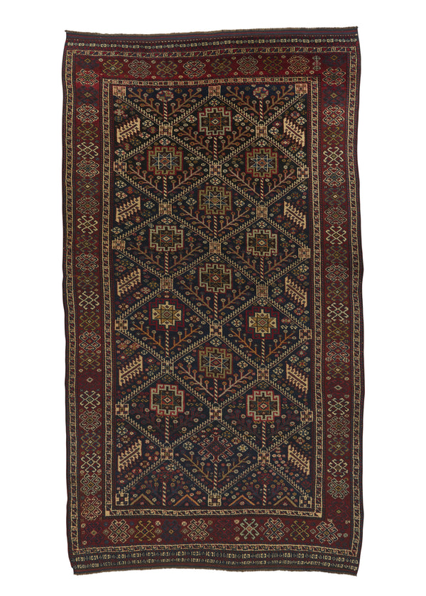 31673 Persian Rug Ghashghaei Handmade Area Antique Tribal 5'5'' x 10'0'' -5x10- Blue Red Geometric Design