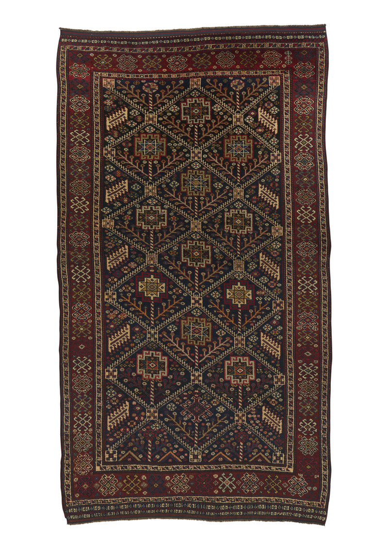 31673 Persian Rug Ghashghaei Handmade Area Antique Tribal 5'5'' x 10'0'' -5x10- Blue Red Geometric Design