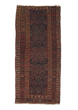 31675 Persian Rug Kurdistan Handmade Runner Tribal Vintage 4'2'' x 8'7'' -4x9- Red Blue Geometric Design