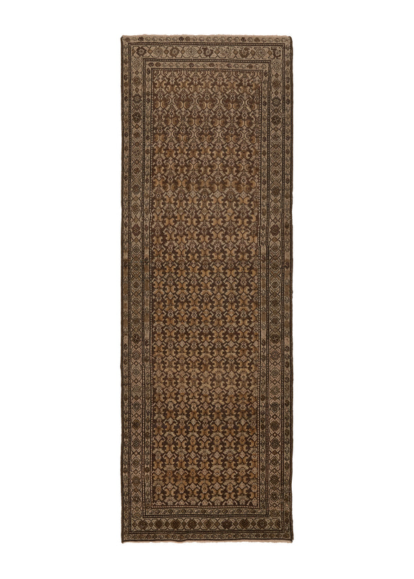 31687 Persian Rug Malayer Handmade Runner Tribal Vintage 3'1'' x 9'4'' -3x9- Brown Geometric Design