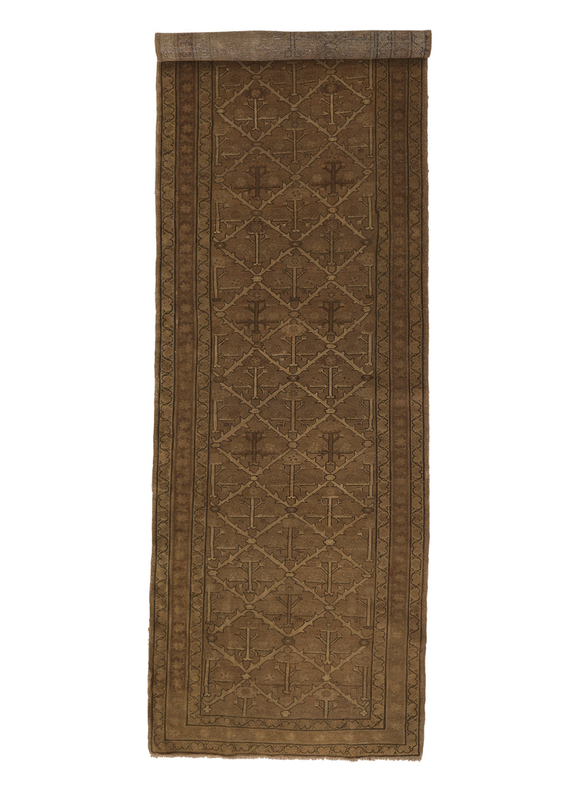 31688 Persian Rug Malayer Handmade Runner Antique Neutral 3'7'' x 12'4'' -4x12- Whites Beige Brown Geometric Panel Design