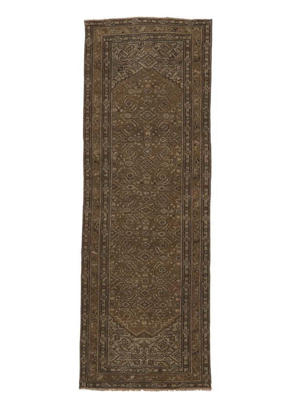 31689 Persian Rug Malayer Handmade Runner Vintage Neutral 3'6'' x 10'0'' -4x10- Whites Beige Brown Herati Design