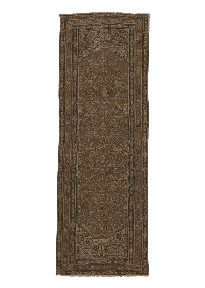 31689 Persian Rug Malayer Handmade Runner Vintage Neutral 3'6'' x 10'0'' -4x10- Whites Beige Brown Herati Design