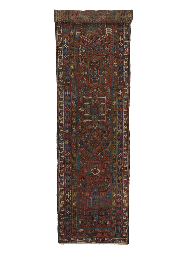 31693 Persian Rug Gharajeh Handmade Runner Antique Tribal 3'1'' x 18'5'' -3x18- Red Blue Geometric Design