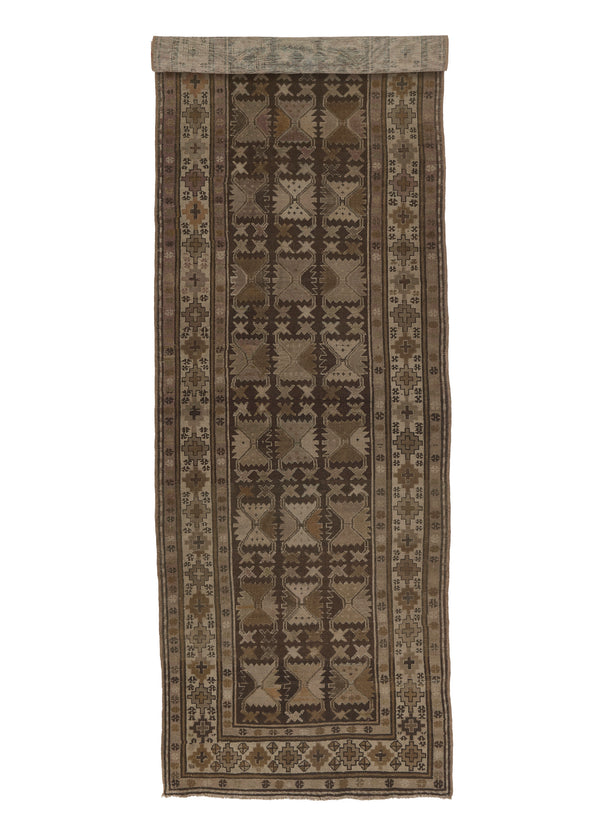 31694 Persian Rug Malayer Handmade Runner Antique Neutral 3'11'' x 12'10'' -4x13- Whites Beige Brown Geometric Panel Design