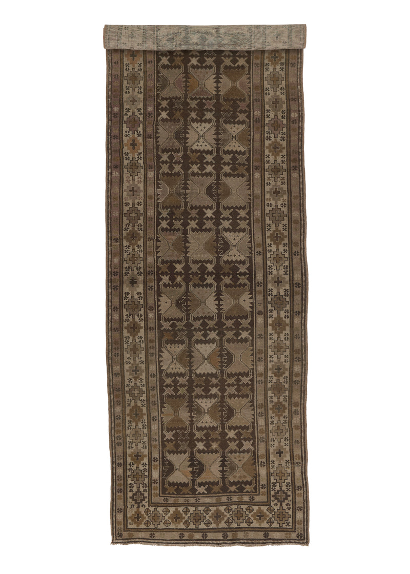 31694 Persian Rug Malayer Handmade Runner Antique Neutral 3'11'' x 12'10'' -4x13- Whites Beige Brown Geometric Panel Design