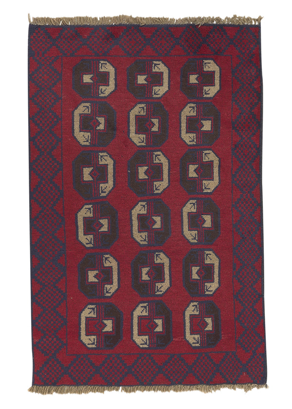 31776 Oriental Rug Afghan Handmade Area Tribal 2'10'' x 4'4'' -3x4- Red Bokhara Design