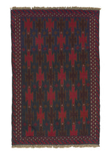 31779 Oriental Rug Afghan Handmade Area Tribal 3'3'' x 4'6'' -3x5- Red Geometric Design