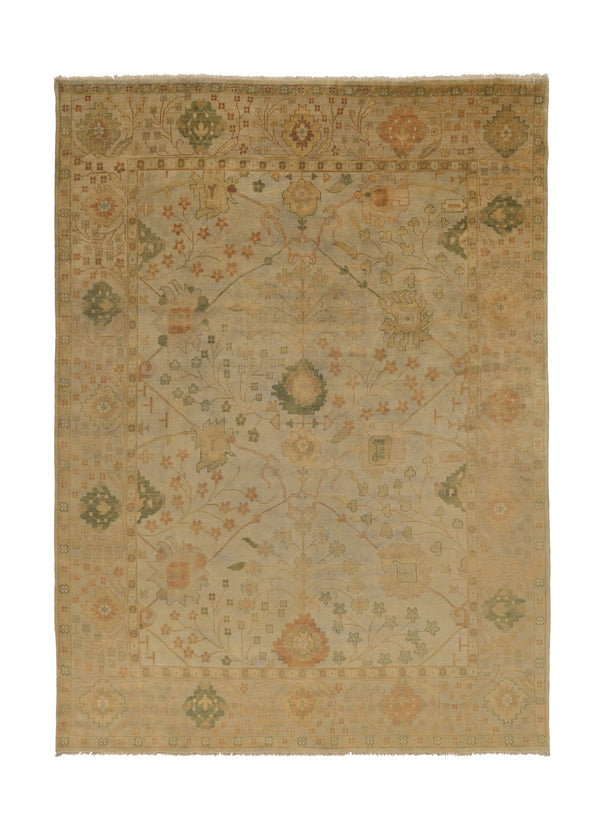 31787 Oriental Rug Indian Handmade Area Transitional 10'3'' x 14'1'' -10x14- Whites Beige Green Oushak Design