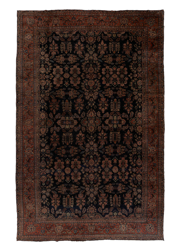 31803 Persian Rug Mohajeran Sarouk Handmade Area Antique Traditional 12'5'' x 19'10'' -12x20- Blue Red Floral Design
