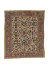 31811 Persian Rug Sultanabad Handmade Area Antique Tribal 8'7'' x 10'0'' -9x10- Whites Beige Blue Orange Geometric Design