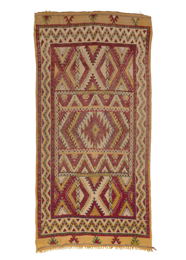 31822 Oriental Rug Moroccan Handmade Area Runner Tribal 4'3'' x 8'10'' -4x9- Yellow Gold Red Geometric Design