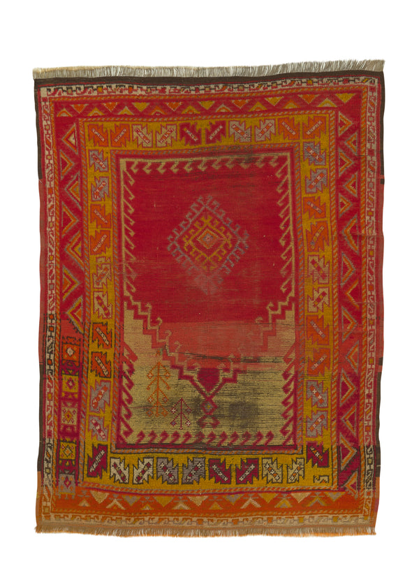 31823 Oriental Rug Turkish Handmade Area Antique Tribal 3'10'' x 4'10'' -4x5- Orange Red Prayer Rug Design