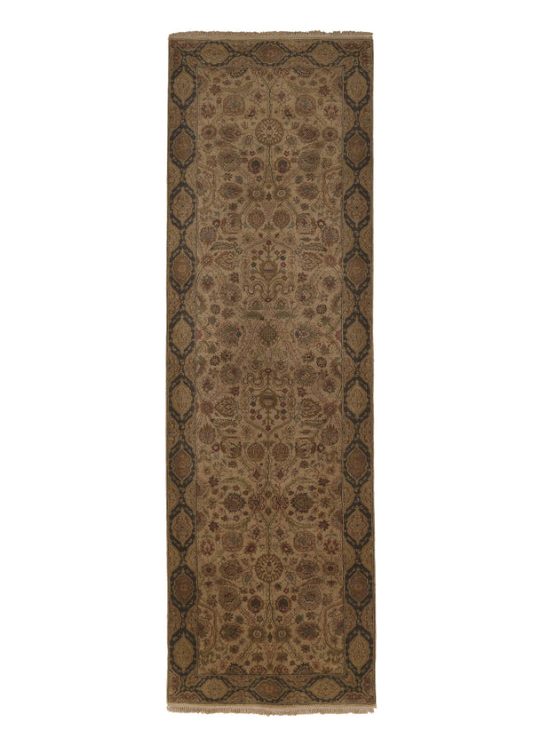 31881 Oriental Rug Indian Handmade Runner Transitional 3'1'' x 10'1'' -3x10- Whites Beige Green Jaipur Floral Design