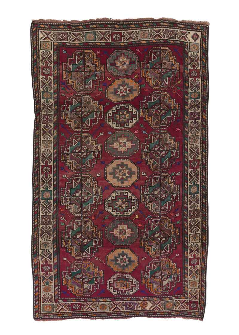 31906 Caucasian Rug Kazak Handmade Area Runner Tribal Vintage 5'1'' x 9'2'' -5x9- Red Green Geometric Design