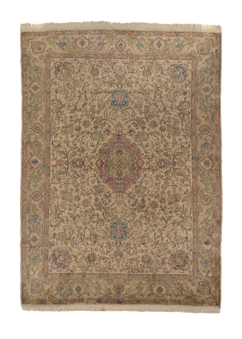 31908 Persian Rug Kerman Handmade Area Traditional Vintage 9'0'' x 12'4'' -9x12- Whites Beige Pink Floral Design