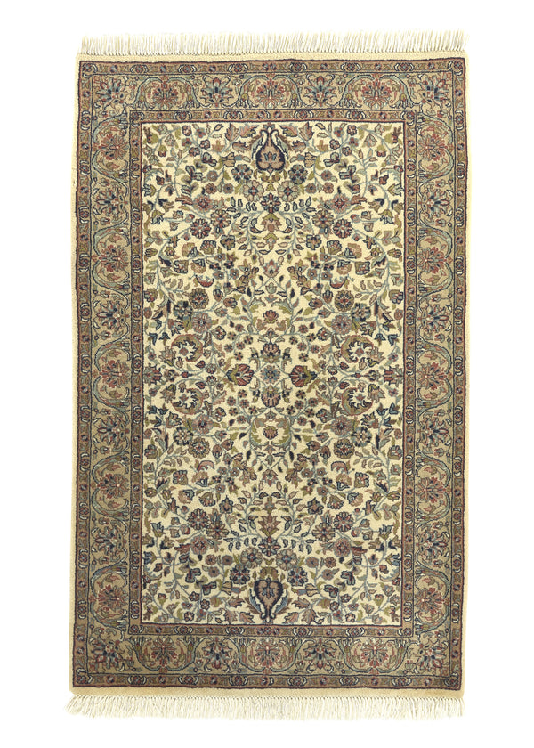 31915 Oriental Rug Indian Handmade Area Traditional 3'1'' x 5'2'' -3x5- Whites Beige Floral Design