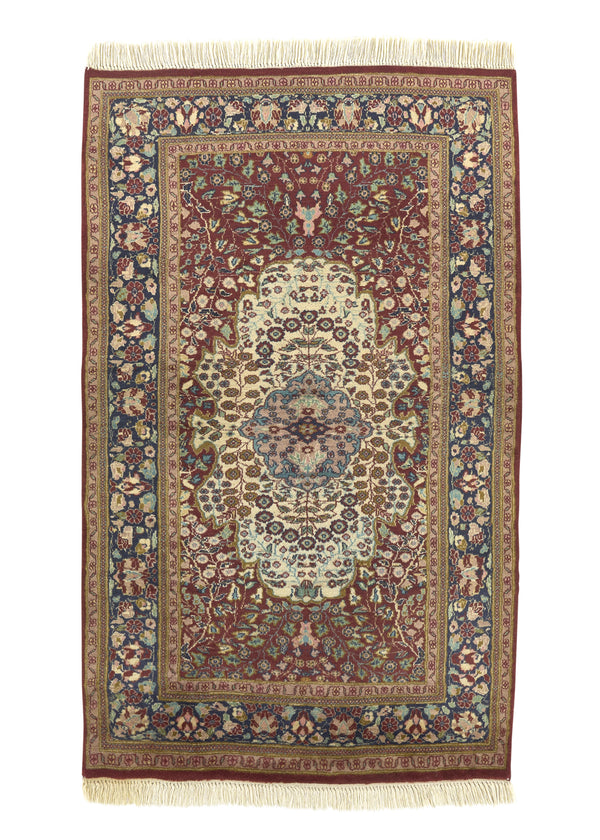 31923 Oriental Rug Indian Handmade Area Traditional 3'1'' x 5'2'' -3x5- Red Floral Design