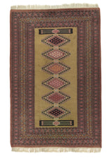 31928 Oriental Rug Pakistani Handmade Area Tribal 4'0'' x 6'2'' -4x6- Pink Yellow Gold Bokhara Design