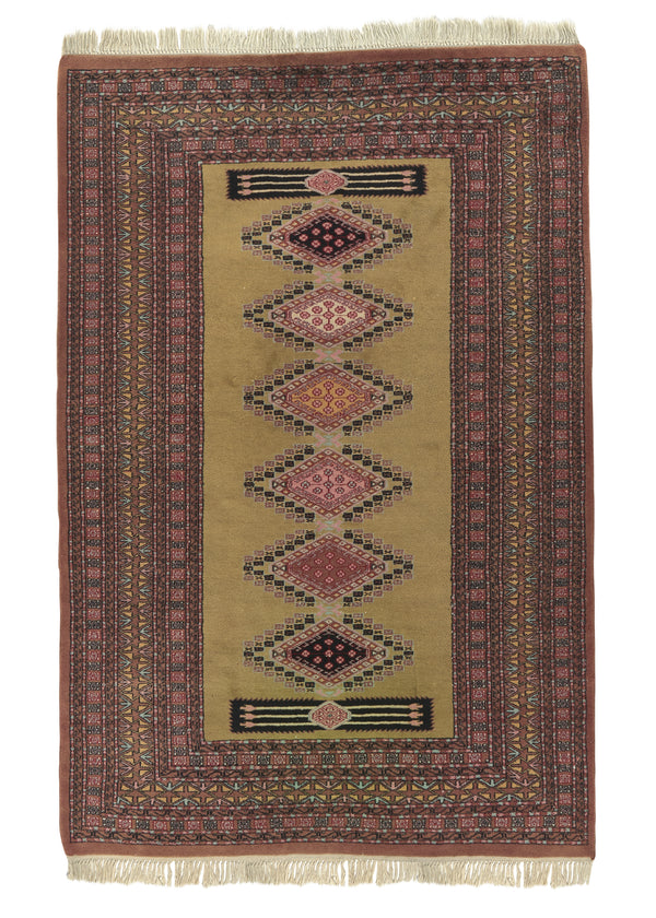 31928 Oriental Rug Pakistani Handmade Area Tribal 4'0'' x 6'2'' -4x6- Pink Yellow Gold Bokhara Design