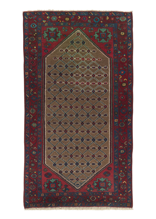 31930 Persian Rug Hamadan Handmade Area Tribal 3'8'' x 6'6'' -4x7- Red Brown Geometric Design