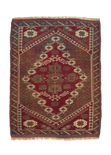 31934 Oriental Rug Turkish Handmade Area Antique Tribal 3'3'' x 4'2'' -3x4- Red Geometric Design