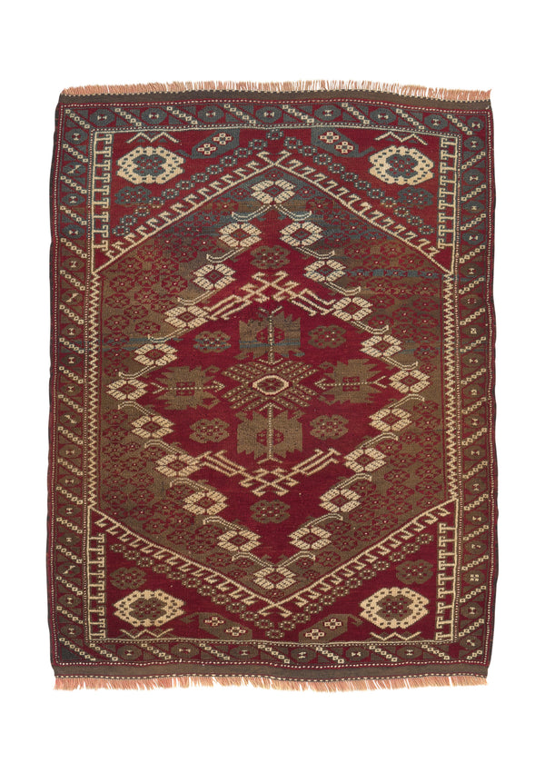 31934 Oriental Rug Turkish Handmade Area Antique Tribal 3'3'' x 4'2'' -3x4- Red Geometric Design