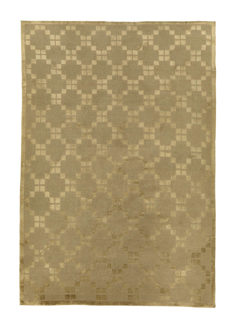31937 Oriental Rug Tibetan Handmade Area Modern Neutral 6'0'' x 8'9'' -6x9- Whites Beige Geometric Design