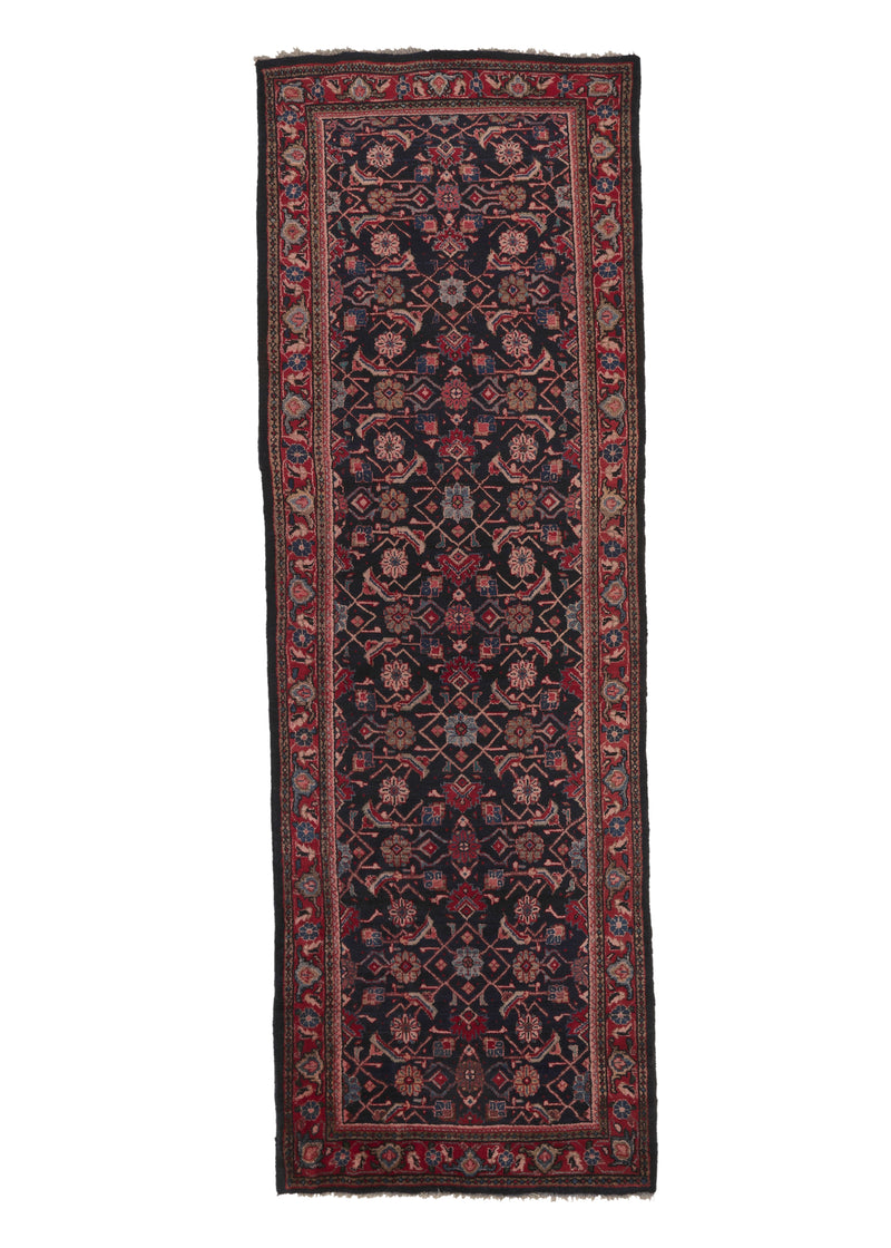 31961 Persian Rug Hamadan Handmade Runner Tribal 3'7'' x 10'9'' -4x11- Blue Red Herati Design