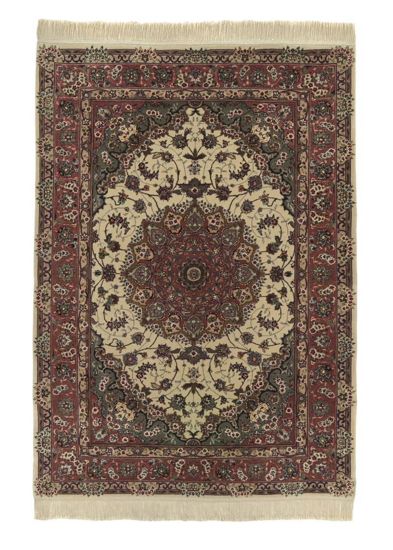 31973 Oriental Rug Chinese Handmade Area Traditional 4'7'' x 6'5'' -5x6- Pink Green Whites Beige Floral Design