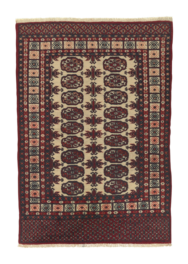 31995 Oriental Rug Pakistani Handmade Area Tribal 4'2'' x 5'11'' -4x6- Red Whites Beige Bokhara Design