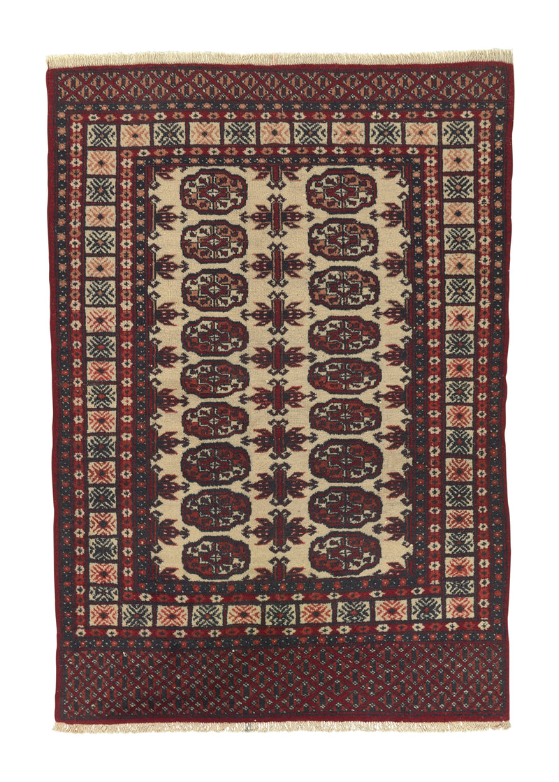 31995 Oriental Rug Pakistani Handmade Area Tribal 4'2'' x 5'11'' -4x6- Red Whites Beige Bokhara Design