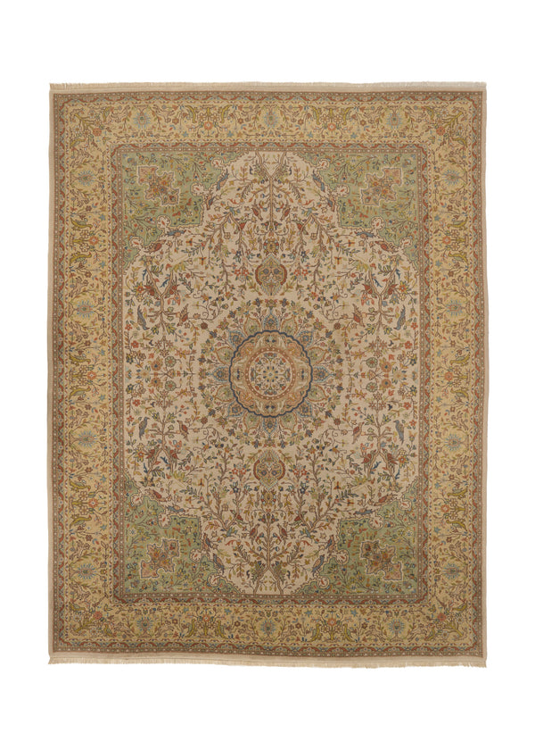 32019 Oriental Rug Indian Handmade Area Traditional 9'0'' x 11'10'' -9x12- Whites Beige Green Animals Floral Design