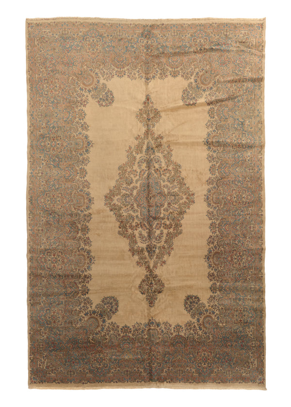 32022 Persian Rug Kerman Handmade Area Traditional 12'3'' x 18'10'' -12x19- Whites Beige Blue Open Field Floral Design