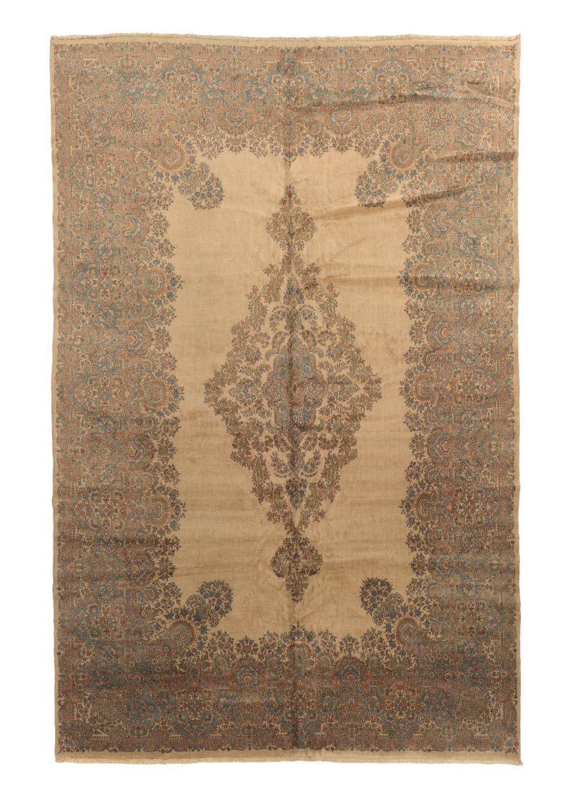32022 Persian Rug Kerman Handmade Area Traditional 12'3'' x 18'10'' -12x19- Whites Beige Blue Open Field Floral Design