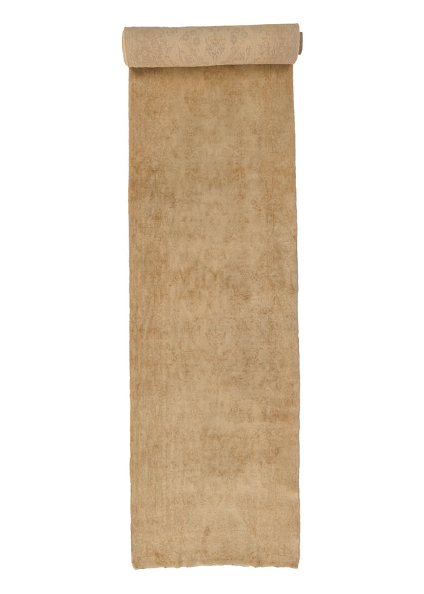 32023 Persian Rug Kerman Handmade Runner Tribal 3'7'' x 16'3'' -4x16- Whites Beige Red Floral Design