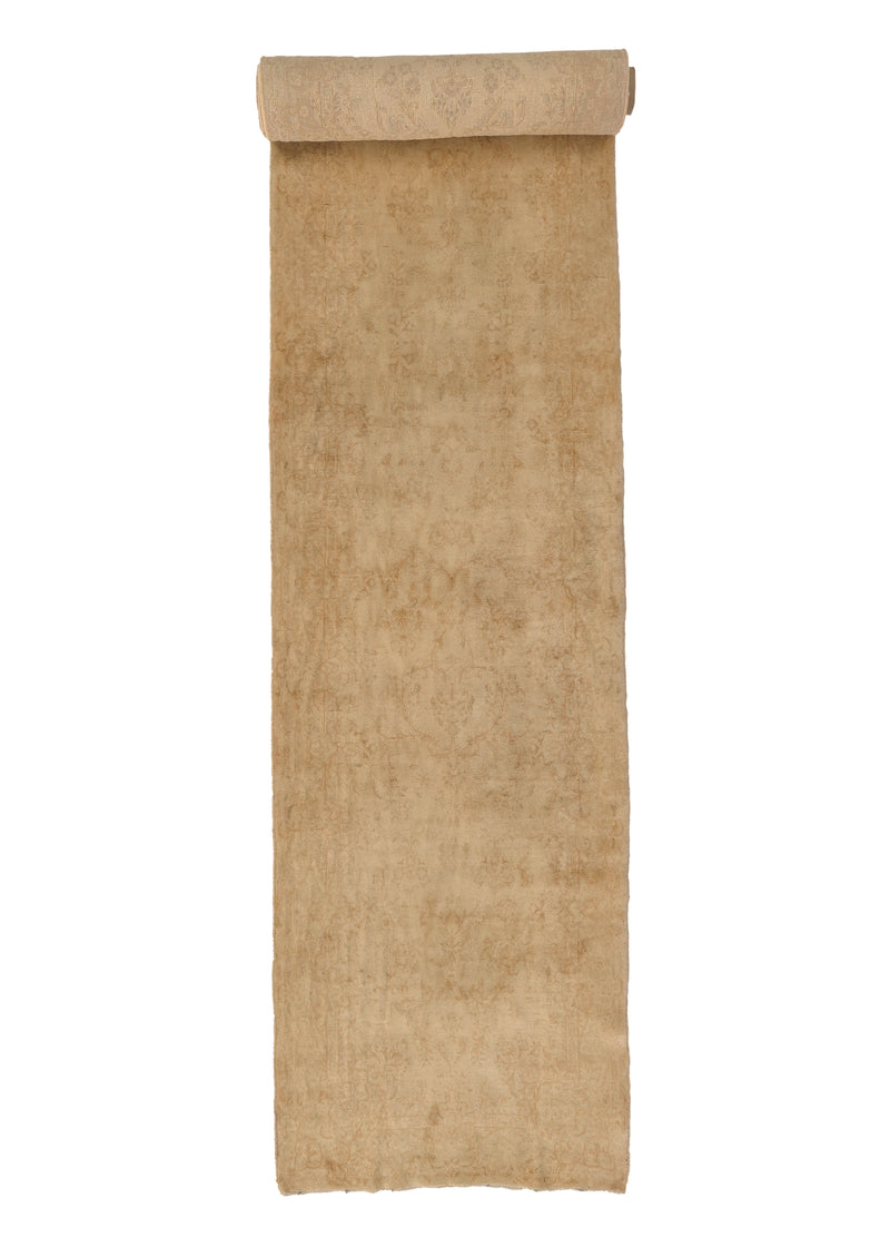 32023 Persian Rug Kerman Handmade Runner Tribal 3'7'' x 16'3'' -4x16- Whites Beige Red Floral Design